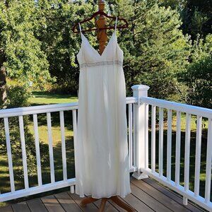 Oleg Cassini Sz 10 Silk Beaded Sequin Empire Waist Off White Formal Gown Grecian